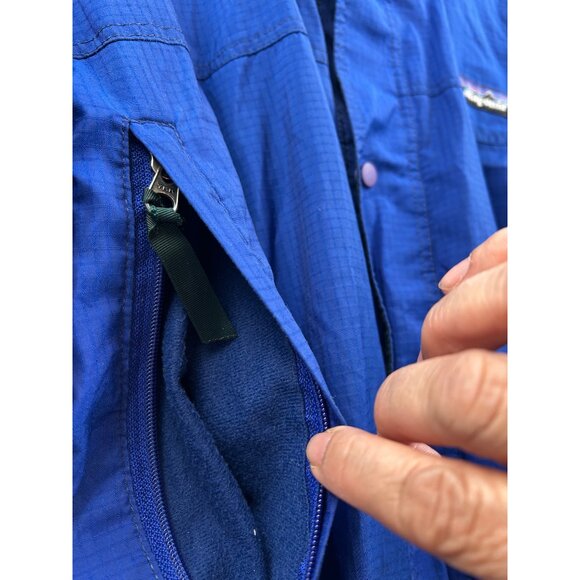 Patagonia Vtg Women’s Blue Ripstop Hooded Jacket Fleece Lined Outdoor Coat Sz SM - Picture 6 of 12